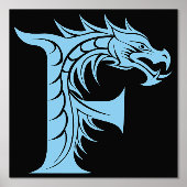 Dragon Styled Letter F, Dragon Alphabet, Monogram Folie Afdrukken (Voorkant)