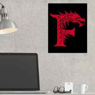 Dragon Styled Letter F, Dragon Alphabet, Monogram Folie Afdrukken