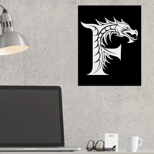 Dragon Styled Letter F, Dragon Alphabet, Monogram Folie Afdrukken (Insitu (Desk))
