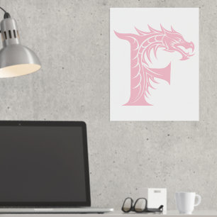 Dragon Styled Letter F, Dragon Alphabet, Monogram Folie Afdrukken