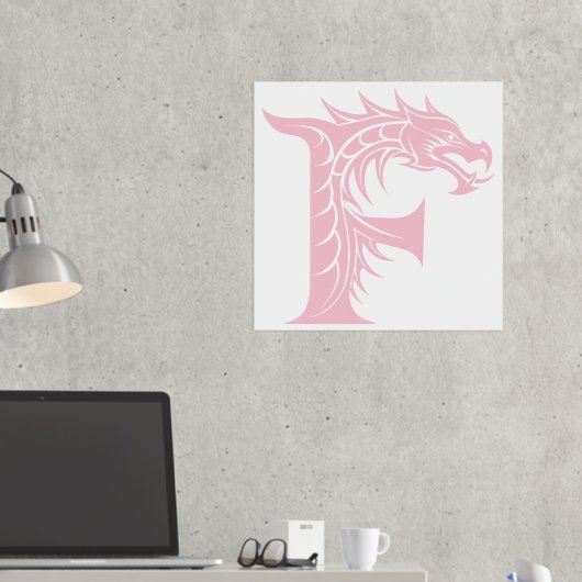 Dragon Styled Letter F, Dragon Alphabet, Monogram Folie Afdrukken (Insitu (Desk 2))