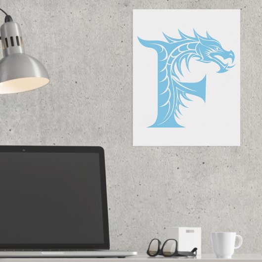 Dragon Styled Letter F, Dragon Alphabet, Monogram Folie Afdrukken (Insitu (Desk))