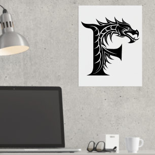 Dragon Styled Letter F, Dragon Alphabet, Monogram Folie Afdrukken