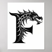 Dragon Styled Letter F, Dragon Alphabet, Monogram Folie Afdrukken (Voorkant)
