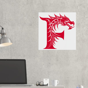 Dragon Styled Letter F, Dragon Alphabet, Monogram Folie Afdrukken