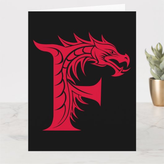Dragon Styled Letter F, Dragon Alphabet, Monogram Kaart (Kleine Plant)