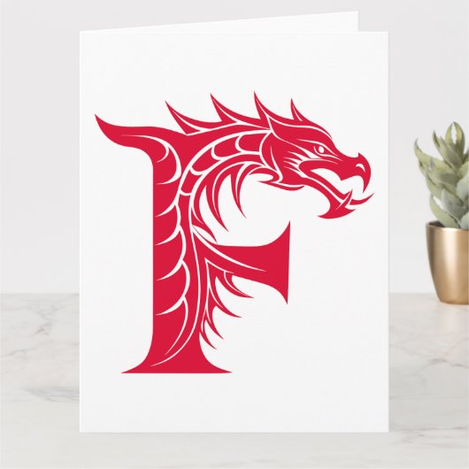 Dragon Styled Letter F, Dragon Alphabet, Monogram Kaart (Kleine Plant)