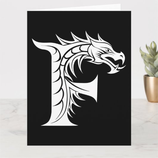 Dragon Styled Letter F, Dragon Alphabet, Monogram Kaart (Kleine Plant)