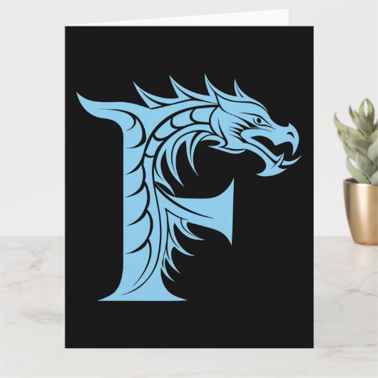 Dragon Styled Letter F, Dragon Alphabet, Monogram Kaart (Kleine Plant)