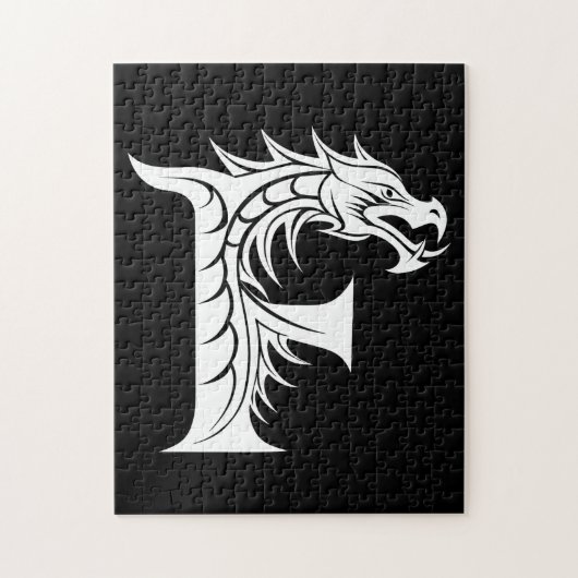 Dragon Styled Letter F, Dragon Alphabet, Monogram Legpuzzel (Verticaal)