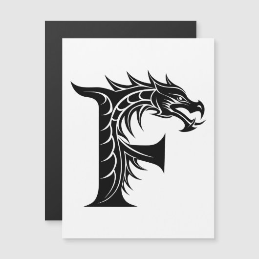Dragon Styled Letter F, Dragon Alphabet, Monogram Magnetische Uitnodiging (Voorkant / Achterkant)