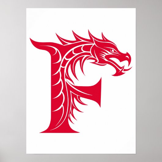 Dragon Styled Letter F, Dragon Alphabet, Monogram Poster (Voorkant)