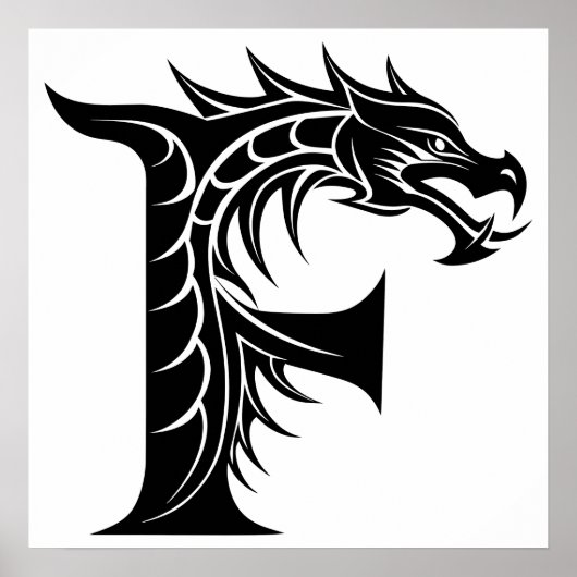 Dragon Styled Letter F, Dragon Alphabet, Monogram Poster (Voorkant)