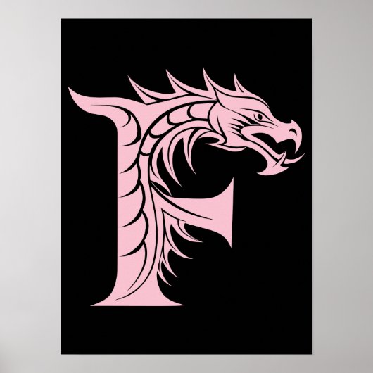 Dragon Styled Letter F, Dragon Alphabet, Monogram Poster (Voorkant)