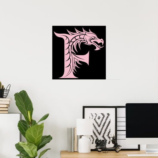 Dragon Styled Letter F, Dragon Alphabet, Monogram Poster (Thuiskantoor)
