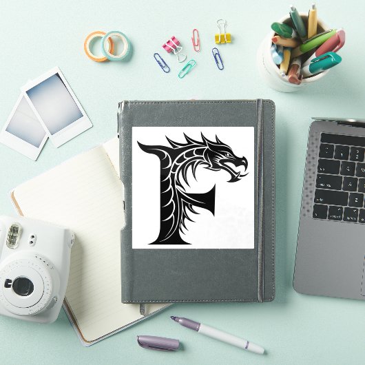 Dragon Styled Letter F, Dragon Alphabet, Monogram Sticker (iPad Cover)