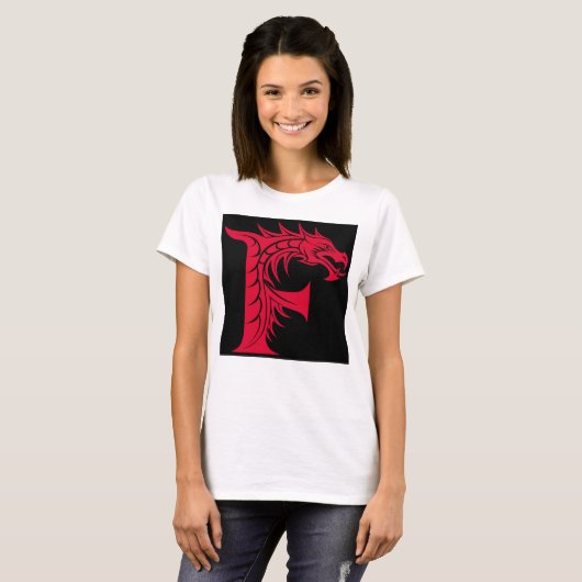 Dragon Styled Letter F, Dragon Alphabet, Monogram T-shirt (Voorkant volledig)