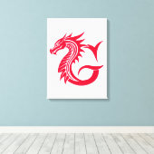 Dragon Styled Letter G, Dragon Alphabet, Monogram Canvas Afdruk (Insitu (Houten vloer))