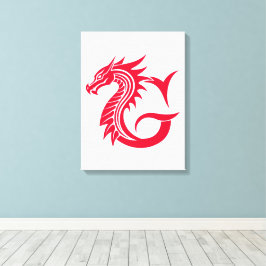 Dragon Styled Letter G, Dragon Alphabet, Monogram Canvas Afdruk