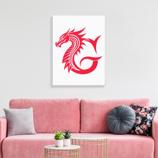 Dragon Styled Letter G, Dragon Alphabet, Monogram Canvas Afdruk (Insitu (Woonkamer))