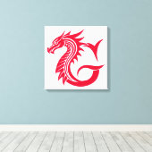 Dragon Styled Letter G, Dragon Alphabet, Monogram Canvas Afdruk (Insitu (Houten vloer))