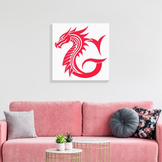 Dragon Styled Letter G, Dragon Alphabet, Monogram Canvas Afdruk (Insitu (Woonkamer))