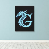 Dragon Styled Letter G, Dragon Alphabet, Monogram Canvas Afdruk (Insitu (Houten vloer))