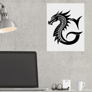 Dragon Styled Letter G, Dragon Alphabet, Monogram Folie Afdrukken