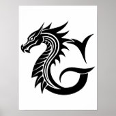 Dragon Styled Letter G, Dragon Alphabet, Monogram Poster (Voorkant)