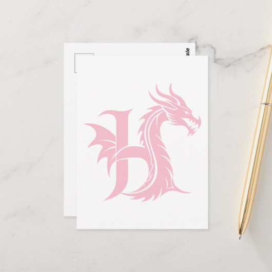 Dragon Styled Letter H, Dragon Alphabet, Monogram Briefkaart (Voorkant / Achterkant in situ)