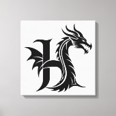 Dragon Styled Letter H, Dragon Alphabet, Monogram Canvas Afdruk (Voorkant)