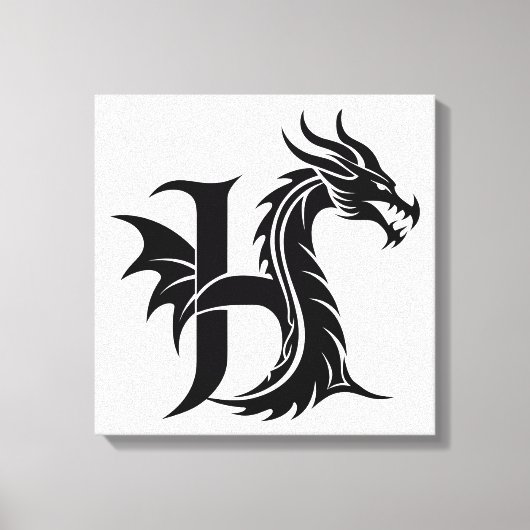 Dragon Styled Letter H, Dragon Alphabet, Monogram Canvas Afdruk (Voorkant)
