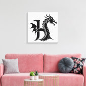 Dragon Styled Letter H, Dragon Alphabet, Monogram Canvas Afdruk (Insitu (Woonkamer))