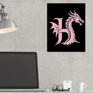 Dragon Styled Letter H, Dragon Alphabet, Monogram Folie Afdrukken