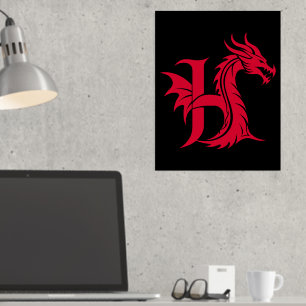 Dragon Styled Letter H, Dragon Alphabet, Monogram Folie Afdrukken