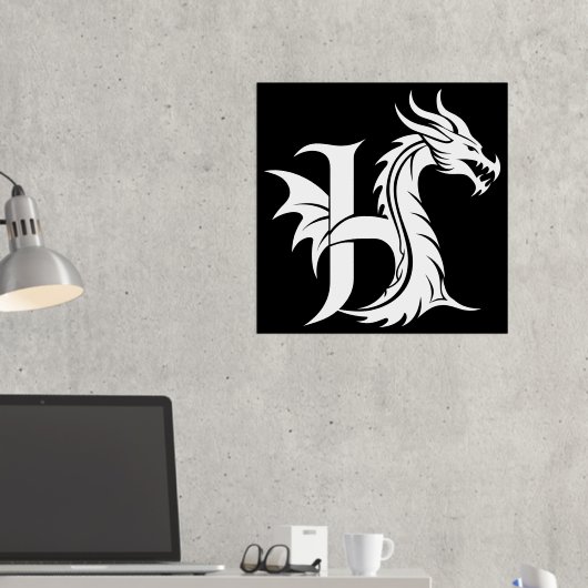 Dragon Styled Letter H, Dragon Alphabet, Monogram Folie Afdrukken (Insitu (Desk 2))