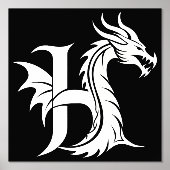 Dragon Styled Letter H, Dragon Alphabet, Monogram Folie Afdrukken (Voorkant)