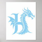Dragon Styled Letter H, Dragon Alphabet, Monogram Folie Afdrukken (Voorkant)
