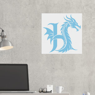 Dragon Styled Letter H, Dragon Alphabet, Monogram Folie Afdrukken