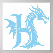 Dragon Styled Letter H, Dragon Alphabet, Monogram Folie Afdrukken (Voorkant)