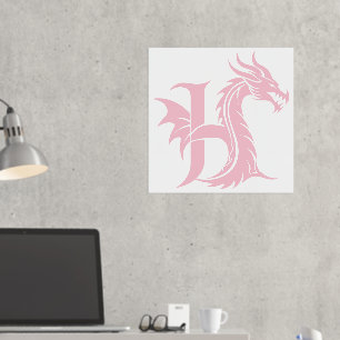 Dragon Styled Letter H, Dragon Alphabet, Monogram Folie Afdrukken