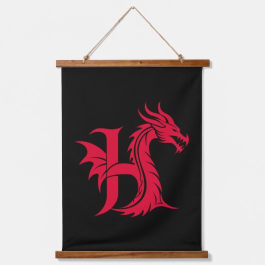 Dragon Styled Letter H, Dragon Alphabet, Monogram Hangend Wandkleed (Voorkant)