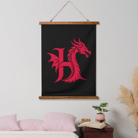 Dragon Styled Letter H, Dragon Alphabet, Monogram Hangend Wandkleed (Slaapkamer)
