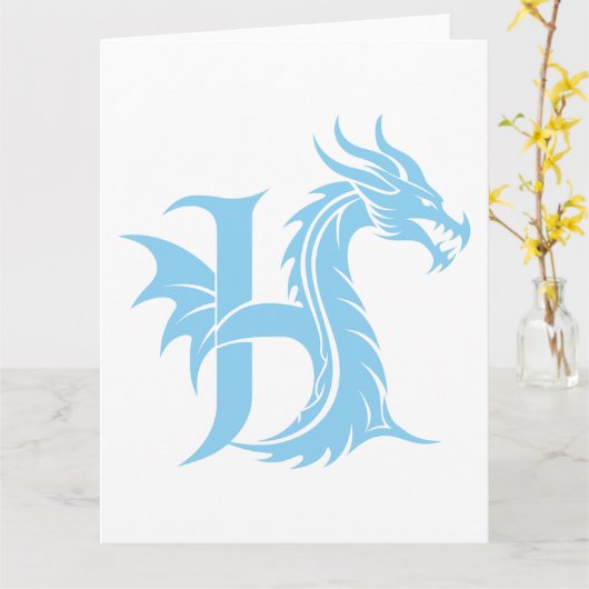 Dragon Styled Letter H, Dragon Alphabet, Monogram Kaart (Gele Bloem)