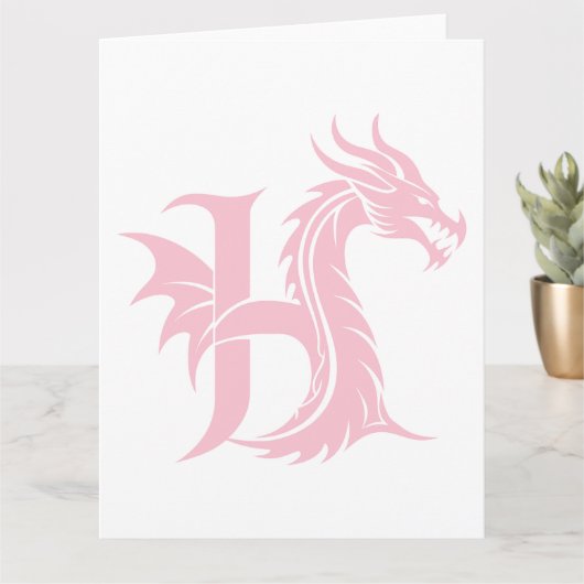 Dragon Styled Letter H, Dragon Alphabet, Monogram Kaart (Kleine Plant)