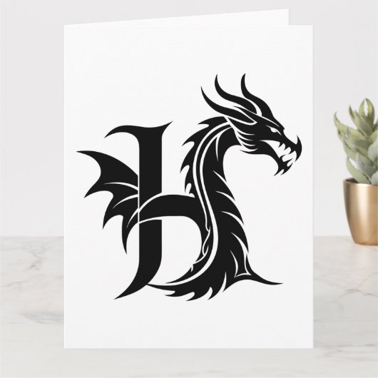 Dragon Styled Letter H, Dragon Alphabet, Monogram Kaart (Kleine Plant)