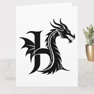 Dragon Styled Letter H, Dragon Alphabet, Monogram Kaart