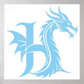Dragon Styled Letter H, Dragon Alphabet, Monogram Poster (Voorkant)