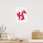 Dragon Styled Letter H, Dragon Alphabet, Monogram Poster (Keuken)