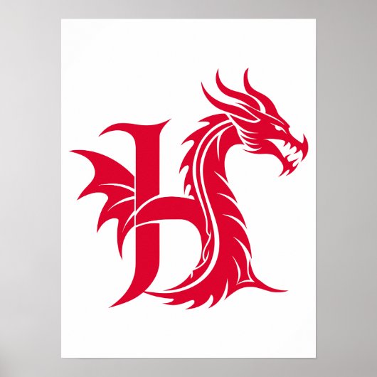 Dragon Styled Letter H, Dragon Alphabet, Monogram Poster (Voorkant)